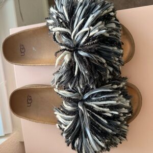 UGG Women's Black and White Fuzzy Slippers